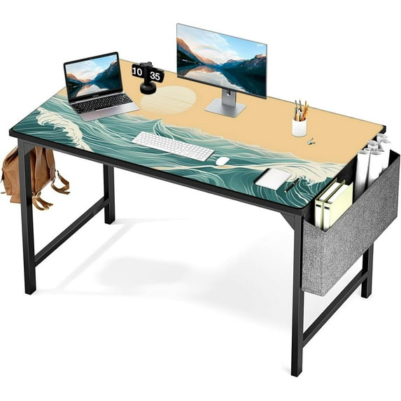 Japanese Sea Waves Oversized 3XL Gaming Mouse Pad - Waterproof Desk Pad, Stitched Edges, Non-Slip Rubber Base, Ideal for Table, Keyboard, Computer Mat, 48x24 Inch