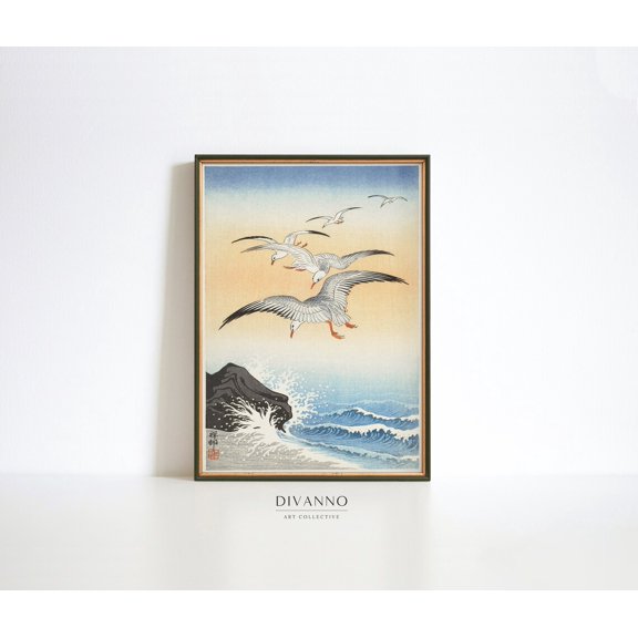 Japanese Seagulls Ohara Koson Coastal Poster, Unframed Size 8x12
