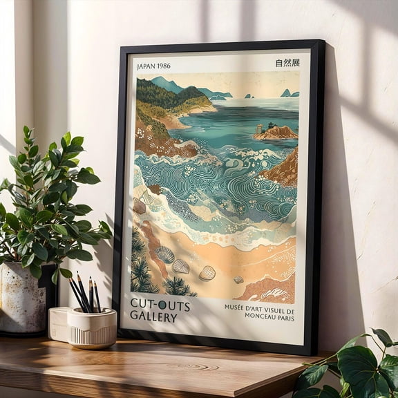 Japanese Seaside Art Print Poster Abstract Ocean Wave Poster Coastal Nature Wall Decor Kusama Inspired Beach Gallery Wall Exhibition Art Poster, Size 8x12 UNFFRAMED F03.1.6l1769