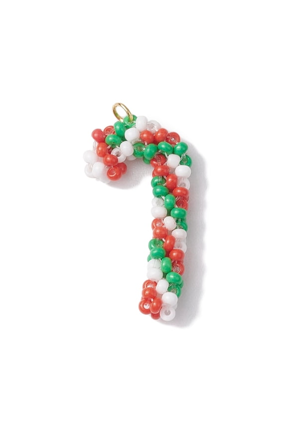 Japanese Seed Beads Beaded Charms Candy Cane Pendants with Jump Rings Colorful 29x15x5mm Hole: 2.8mm