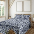 thumbnail image 1 of Japanese Sheet Set, Abstract Flower-Like Whimsical Motifs Repetitive Pattern Illustration, Fitted & Flat Sheet with Pillowcase Bedding Accent 4 Pcs Set, King, Dark Violet Blue White, by Ambesonne, 1 of 5
