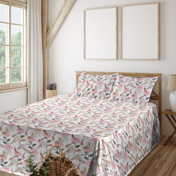 Ambesonne Japanese Fitted & Flat Sheet with Sham 3 Pcs Set, Asian Underwater Koi Print, Twin XL, Off White and Burnt Sienna