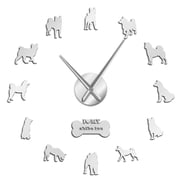 Japanese Shiba Inu Dog Frameless Wall Clock Stickers, DIY Modern Decorative Clocks for Living Room, Bedroom, Office - Easy to Install, Large 3D Clock Design Silver,27in