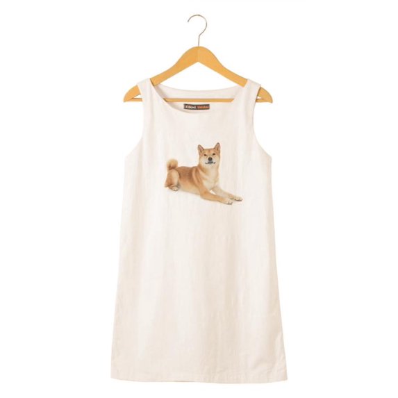 Japanese Shiba Printed Vintage 100% Cotton Linen Mini Shift Dress WDS_01 18