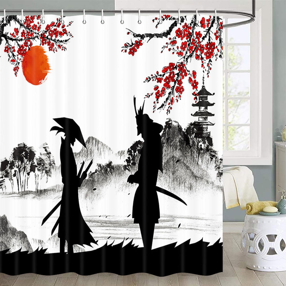 Japanese Shower Curtain, Cherry Blossom Shower Curtain, Asian Japanese