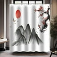 thumbnail image 1 of Japanese Shower Curtain, Ink Painting Shower Curtain, Red Sun Mountain Cherry Blossom Scenery Shower Curtain Set Waterproof Bath Curtain Bathroom Decor with 12 Hooks, 72x72 inches, 1 of 6
