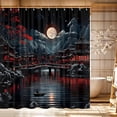 thumbnail image 1 of Japanese Shower Curtain for Men Bathroom, Cool Red and Black Dark Nature Mountain Riverside Full Moon Landscape Anime Shower Curtain Set, Asia Art Bathroom with Hooks-36"W x 72"L (Pack of 1), 1 of 7