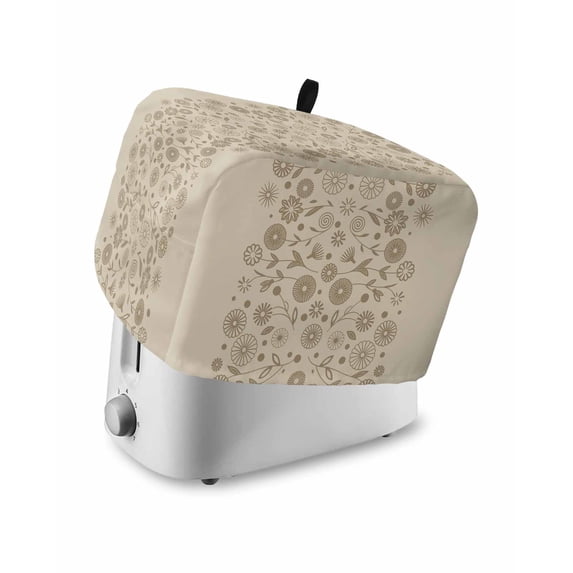 Japanese Small Toaster Cover 2 Slice, Kitchen Appliance Covers, Beige Farmhouse Retro Floral Leaf Pattern Toaster Oven Cover with Loop, Bread Machine Cover Polyester Dust Cover Protection