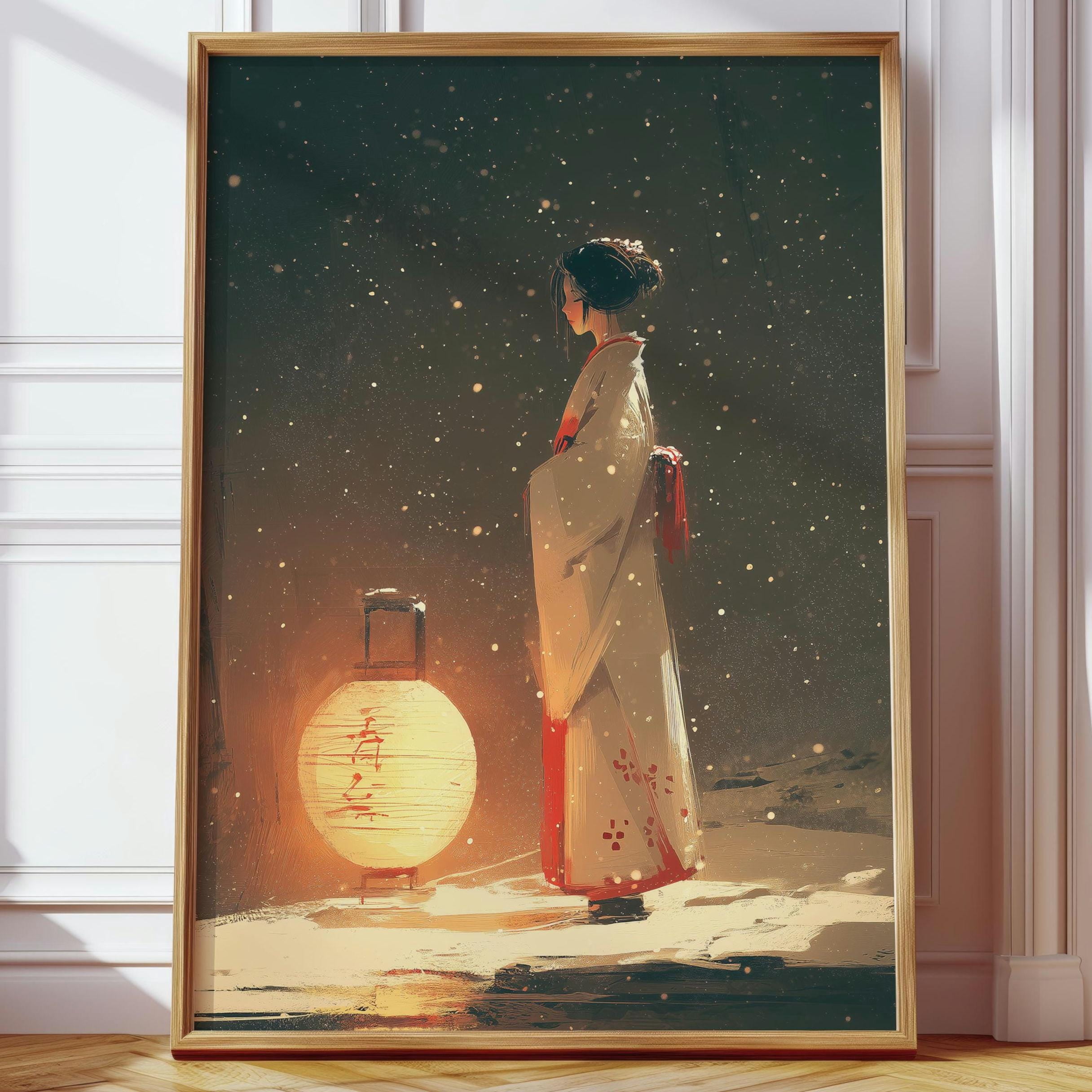 Japanese Snow Geisha Japanese Minimal Winter Lantern Zen Elegant Japan ...