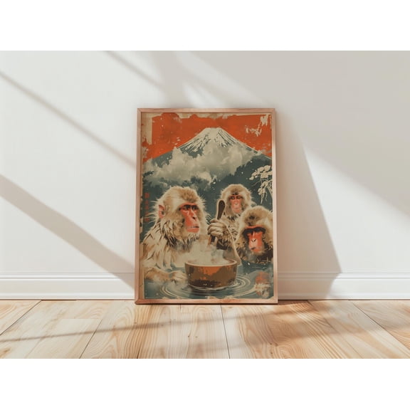 Japanese Snow Monkey Hot Spring Wall Art Poster Unframed Paper Print