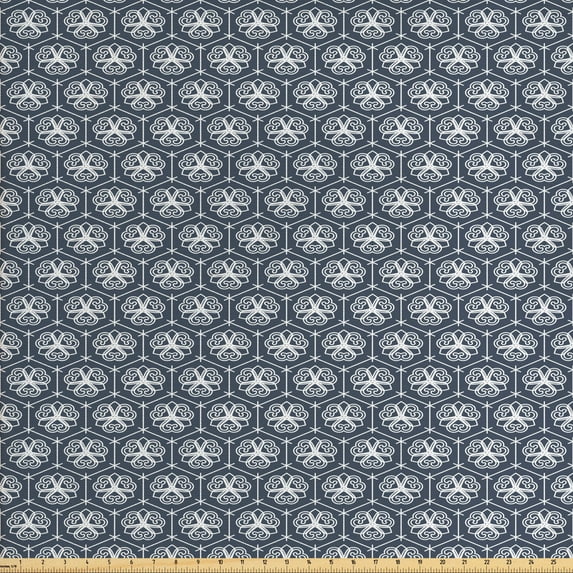Ambesonne Geometric Fabric by the Yard Upholstery, Floral Eastern Ornate, 10 Yards, Charcoal Grey Dark Blue