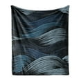 thumbnail image 1 of Japanese Soft Flannel Fleece Blanket, Abstract Curly Ocean Japanese Waves Symbolizing Strength Tsunami Doodle, Cozy Plush for Indoor and Outdoor Use, 50" x 70", Blue Grey Night Blue, by Ambesonne, 1 of 5