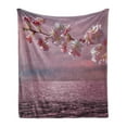 thumbnail image 1 of Japanese Soft Flannel Fleece Blanket, Floral Branch of Cherry Blossom on Abstract Pinkish Sea and Dramatic Sky, Cozy Plush for Indoor and Outdoor Use, 50" x 70", Pink and Pale Pink, by Ambesonne, 1 of 6