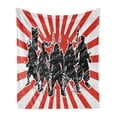 thumbnail image 1 of Japanese Soft Flannel Fleece Blanket, Group of Samurai Ninja Posing and Getting Ready on Unusual Striped Retro Backdrop, Cozy Plush for Indoor and Outdoor Use, 50" x 70", Red Black, by Ambesonne, 1 of 5