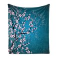 thumbnail image 1 of Japanese Soft Flannel Fleece Blanket, Spring Season Culture Sakura Bloom Design Marine Toned Ombre Background, Cozy Plush for Indoor and Outdoor Use, 60" x 80", Petrol Blue Pale Pink, by Ambesonne, 1 of 6
