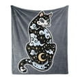 thumbnail image 1 of Japanese Soft Flannel Fleece Throw Blanket, Cat Hand Drawn with Alchemic Sky Stars Clouds Traditional, Cozy Plush for Indoor and Outdoor Use, 70" x 90", Charcoal Grey and Multicolor, by Ambesonne, 1 of 5