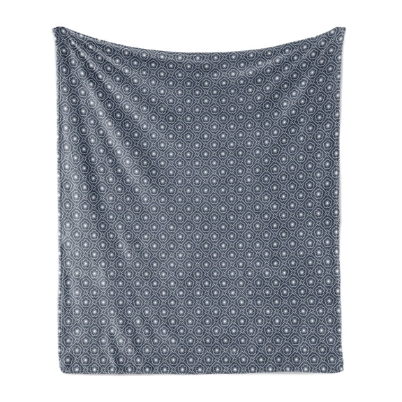 Japanese Soft Flannel Fleece Throw Blanket, Checked Like Diagonal Pattern with Spring Flowers Repetitive, Cozy Plush for Indoor and Outdoor Use, 50" x 60", Charcoal Grey Dark Blue, by Ambesonne
