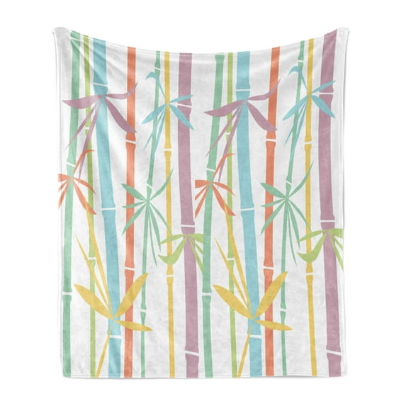 Japanese Soft Flannel Fleece Throw Blanket, Colored Exotic Bamboo Stems Eastern Organic Woody Grass Plant Nature, Cozy Plush for Indoor and Outdoor Use, 50" x 70", Multicolor, by Ambesonne