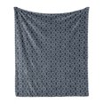 thumbnail image 1 of Japanese Soft Flannel Fleece Throw Blanket, Diamond Line Pattern with Squares and Abstract Graphic Flowers, Cozy Plush for Indoor and Outdoor Use, 50" x 70", Charcoal Grey Dark Blue, by Ambesonne, 1 of 6