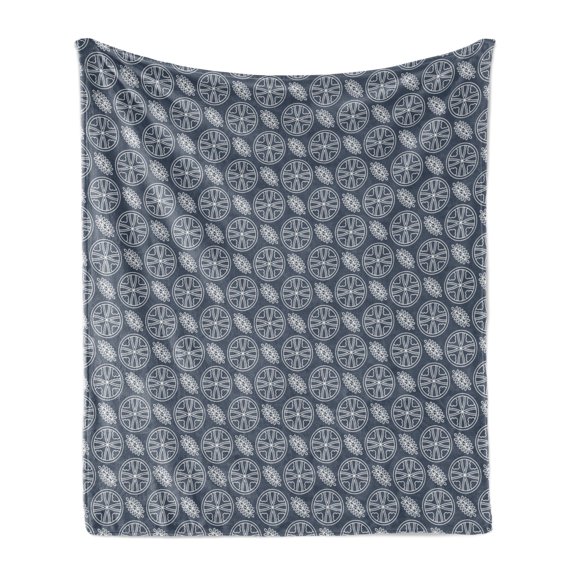 Japanese Soft Flannel Fleece Throw Blanket, Flower Petals in Circles with Ornate Leaves Abstract Eastern, Cozy Plush for Indoor and Outdoor Use, 50" x 60", Charcoal Grey Dark Blue, by Ambesonne