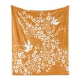 thumbnail image 1 of Japanese Soft Flannel Fleece Throw Blanket, Oriental Floral Japanese Style Flying Birds Pastel Colored Spring Pattern, Cozy Plush for Indoor and Outdoor Use, 50" x 60", Marigold White, by Ambesonne, 1 of 5
