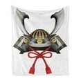 thumbnail image 1 of Japanese Soft Flannel Fleece Throw Blanket, Pattern of Classic Japanese Kabuto Custom Medieval Period, Cozy Plush for Indoor and Outdoor Use, 50" x 70", Grey Vermilion Yellow, by Ambesonne, 1 of 5