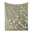 thumbnail image 1 of Japanese Soft Flannel Fleece Throw Blanket, Retro Flourishing Twiggy Eastern Blossoms Botanical Metaphoric Concept, Cozy Plush for Indoor and Outdoor Use, 60" x 80", Beige Brown, by Ambesonne, 1 of 5