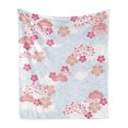 thumbnail image 1 of Japanese Soft Flannel Fleece Throw Blanket, Squama Cherry Blossom Land of the Rising Sun Pattern, Cozy Plush for Indoor and Outdoor Use, 50" x 60", Dark Coral Pale Blue, by Ambesonne, 1 of 5