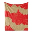 thumbnail image 1 of Japanese Soft Flannel Fleece Throw Blanket, Traditional Eastern Pattern with Wave Historical Folk Repetition Print, Cozy Plush for Indoor and Outdoor Use, 70" x 90", Dark Coral and Tan, by Ambesonne, 1 of 6