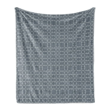 Japanese Soft Flannel Fleece Throw Blanket, Wavy Pattern with Sprouts Spring Theme Floral Eastern Pattern, Cozy Plush for Indoor and Outdoor Use, 70" x 90", Charcoal Grey Dark Blue, by Ambesonne
