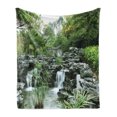 thumbnail image 1 of Japanese Soft Flannel Fleece Throw Blanket, Yard Little Lake Between Trees Stones in Autumn Season Natural Wilderness, Cozy Plush for Indoor and Outdoor Use, 60" x 80", Green White, by Ambesonne, 1 of 5