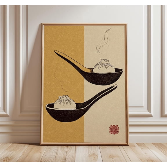 Japanese Soup Dumpling Art Print Beige Kitchen Decor