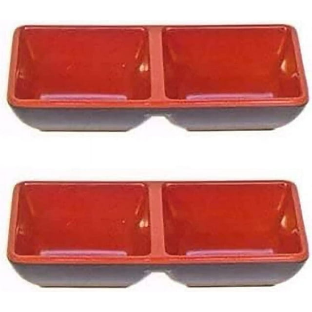 Japanese Soy Sauce Dishes Dipping Bowls, Red and Black Color, Two