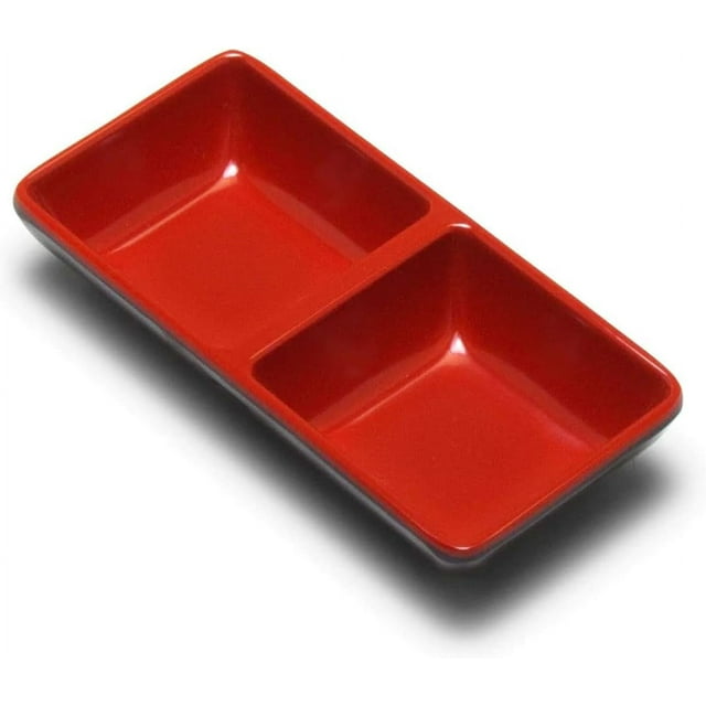 Japanese Soy Sauce Dishes Dipping Bowls, Red And Black Color, Two