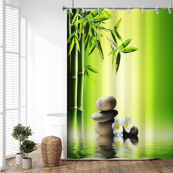 Japanese Spa Long Shower Curtains Bamboo Stone Streaming Polyester Fabric Bathtub Curtain Japan Holiday Stall Size Shower Curtain for Kids Bathroom Decor Waterproof with Hooks,72x72 Inch