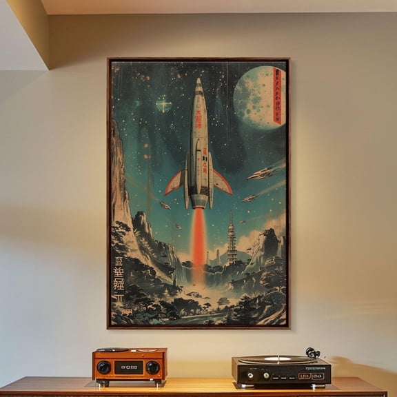 Japanese Space Age Retro Rocket Modern Wall Decor Unframed Paper Print
