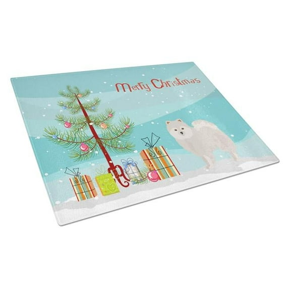 Japanese Spitz Christmas Tree Glass Cutting Board - Large