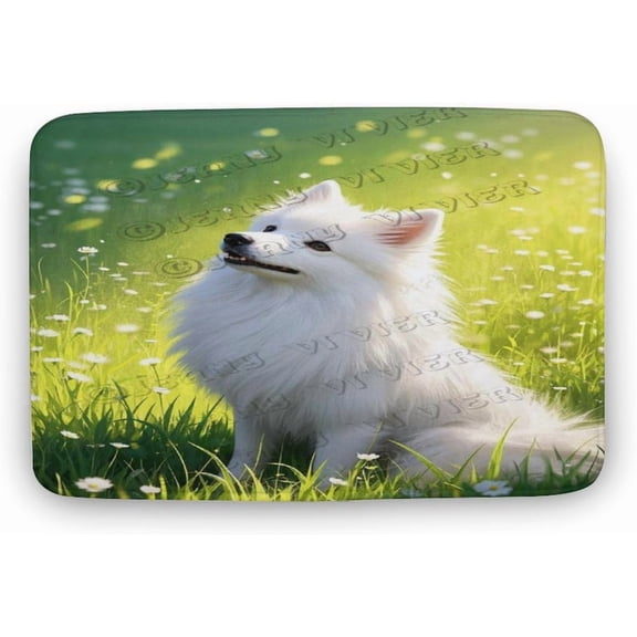 Japanese Spitz Dog Bath Rug for Bathroom,Tub, Shower, and Sink, Soft Plush Microfiber Absorbent Non-Slip Floor Mat, 16 x 24 in