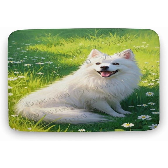 Japanese Spitz Dog Bathroom Bath Rug for Dog Lovers, Soft Plush Microfiber Absorbent Non-Slip Floor Mat, 16 x 24 in
