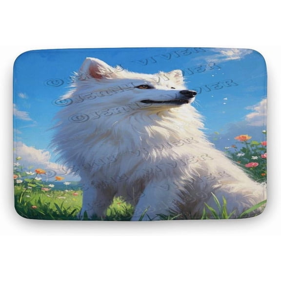 Japanese Spitz Dog Machine Washable Microfiber Bath Rug, Soft Absorbent Non-Slip Bathroom Floor Mat for Home Office, 20 x 32 in