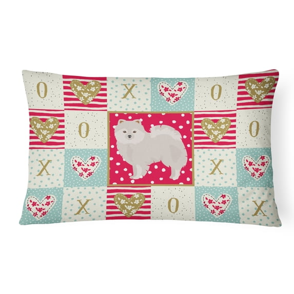 Japanese Spitz Love Canvas Fabric Decorative Pillow Red