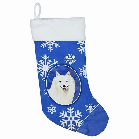 Japanese Spitz Winter Snowflakes Christmas Stocking