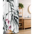thumbnail image 1 of Japanese Stall Shower Curtain, Natural Bamboo Stems Cherry Blossom Japanese Inspired Folk Print, Fabric Bathroom Decor Set with Hooks, 36" W x 72" L, Dark Green Fuchsia, 1 of 3