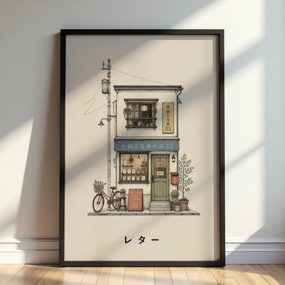 Japanese Stationery Shop Cozy Tokyo Storefront Wall Art, Unframed Paper Print