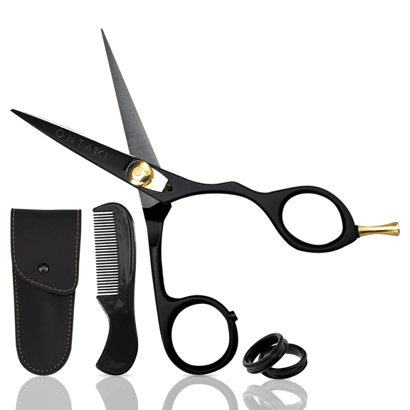 Japanese Steel Beard & Mustache Scissors (5.5") - Ergonomic Design, Black, Right Handed