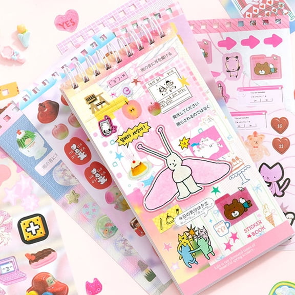 Japanese Sticker Book Aesthetic Stickers Scrapbooking Sticker Kawaii Stickers Book Cartoon Note Pad for Scrapbook Notebook Journal Planner Phone Case 20Sheets/Book(Pink)