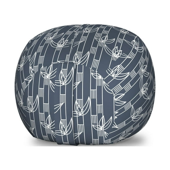 Japanese Storage Toy Bag Chair, Flourishing Eastern Flowers on Stripes Graphic Vertical Pattern, Stuffed Animal Organizer Washable Bag, Small Size, Charcoal Grey Dark Blue, by Ambesonne
