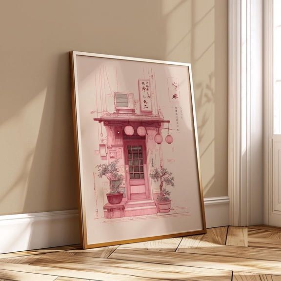 Japanese Storefront Sketch Minimal Architectural Illustration Modern Home Decor, Unframed Paper Poster 8x10in