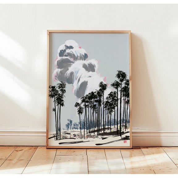 Japanese Storm Cloud Poster, Sumi Landscape Wall Art, Zen Decor, Poster Only