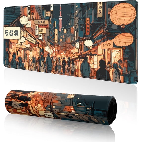Japanese Street Anime Gaming Mouse Pad - Large Desk Mat, Extended Keyboard Mousepad with Non-Slip Base, Stitched Edge, Ideal for Anime Fans, 31.5x11.8 Inch